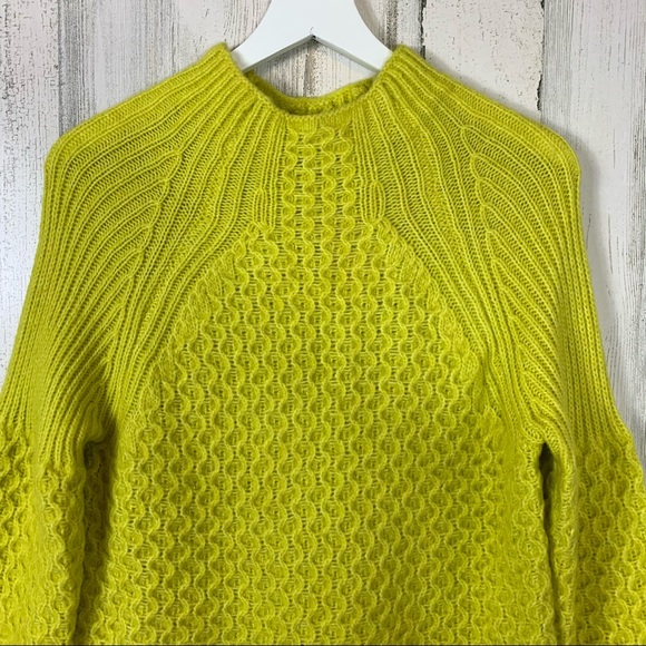 Anthropologie Bia Mock Neck Alpaca Blend Tunic Sweater in Neon Chartreuse XSMALL - Picture 3 of 13